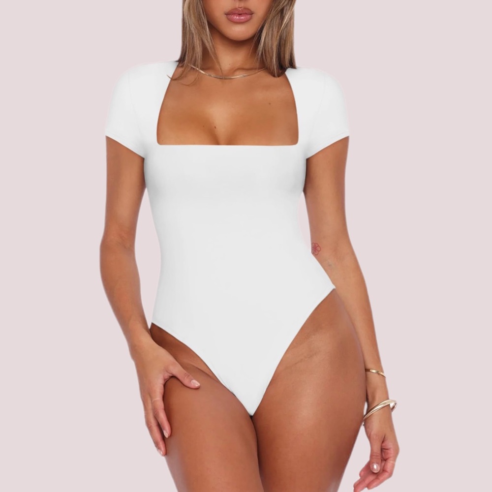 NWT REORIA White Casual V Neck Double Lined Sleeveless Bodysuit -‎ Sm & Lg